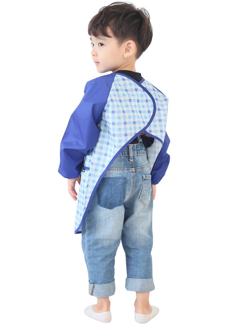 Plie Kids Painting Apron â€“ Waterproof Long Sleeve Art Smock for Toddlers & Preschoolers, Messy Play, Baking, Crafts, Cooking, Sensory Activities (Ages 1â€“10), Blue Check (16-M) - Image 3